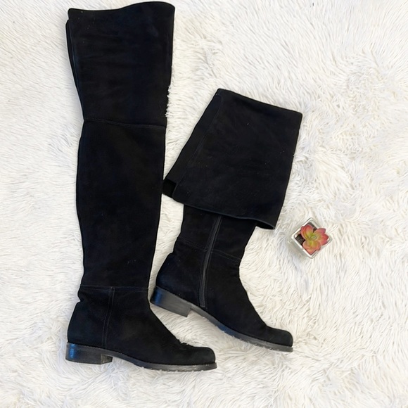 Stuart Weitzman Black Suede Over the Knee Foldover Boots women’s 6 - Picture 4 of 12